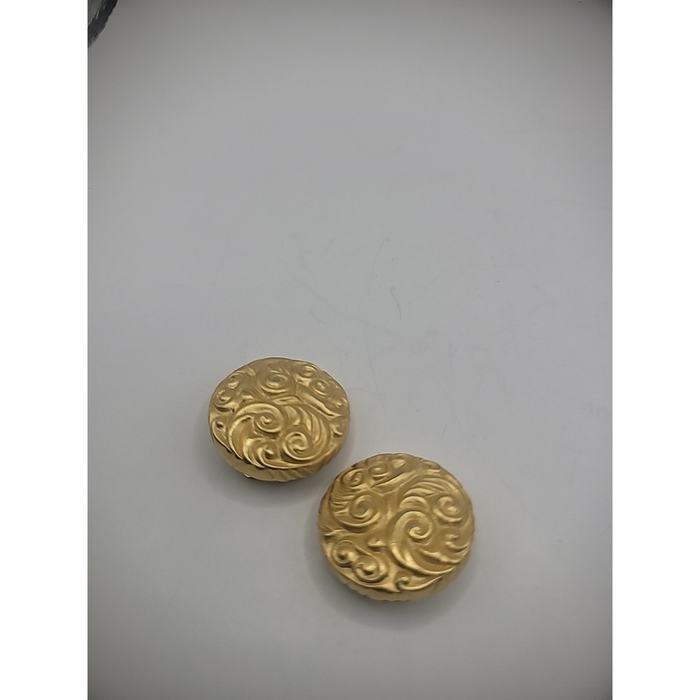 Vintage Earrings Clip On‎ Huggie Gold Tone Button Swirls Jewelry Costume